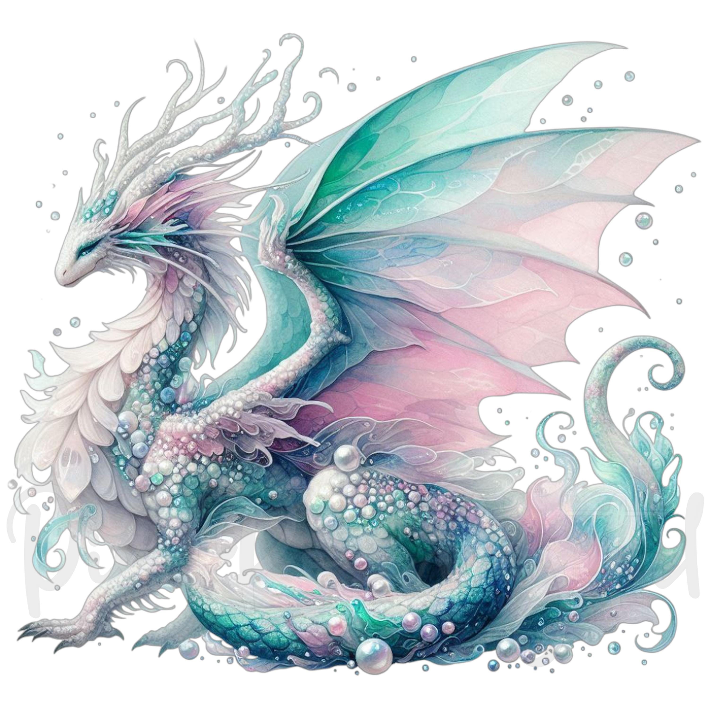 12 Opal Dragon Clipart Sea Dragon PNG Watercolor Fantasy Dragon