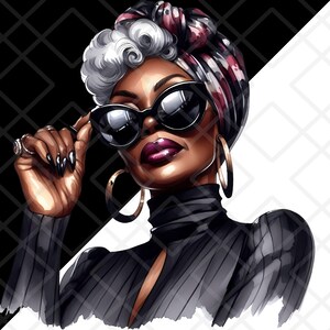 Glamorous Chic Old Ladies Clipart PNG, Sophisticated Black Woman ...