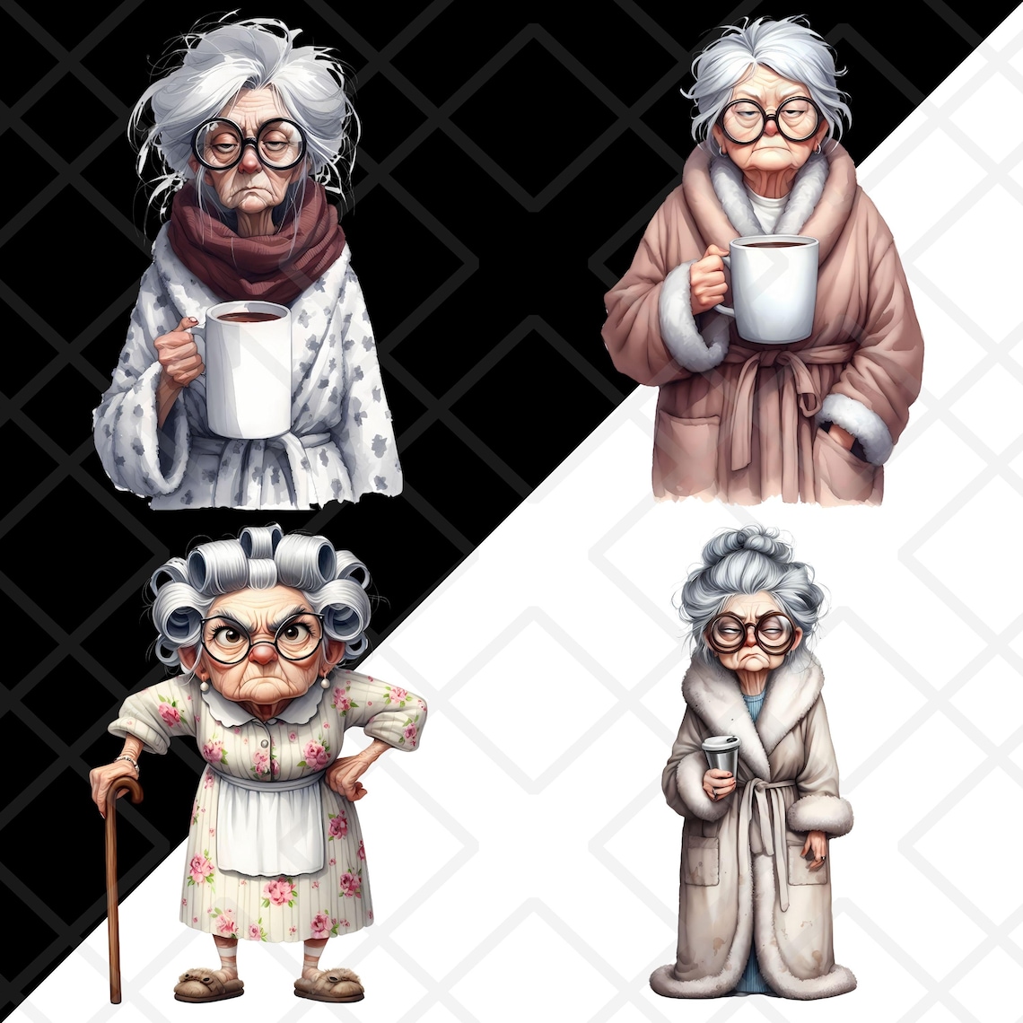 Grumpy Ladies Grumpy Old Ladies Clipart PNG, Watercolor Funny Sassy Senior Woman ...