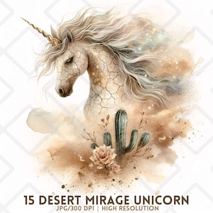 Fantasy Unicorn Clipart JPG Desert Mirage Unicorn JPG Fantasy Horse gebarsten huid Cactus JPG Junk Journaling kaarten maken digitale sticker