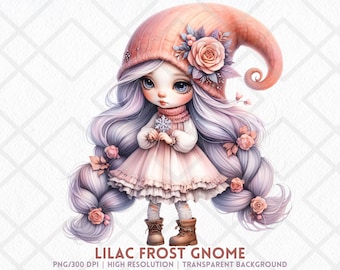 12 lila vorst kabouter clipart png winter meisje met bloemen en sneeuwvlok digitale download voor sublimatie stickers