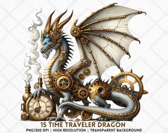 Steampunk tijdreiziger draak clipart PNG mechanisch uurwerk draak voor sublimatie ongewenste tijdschriften kaart maken digitale kunst downloaden