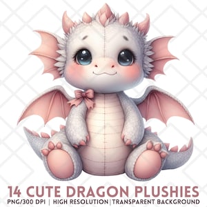 Cute Dragon Clipart PNG, Adorável Plushie Dragon, Adesivo Digital Kawaii Fantasy Toy, Caprichoso Bebê Dragão PNG, Criatura Mítica Chibi