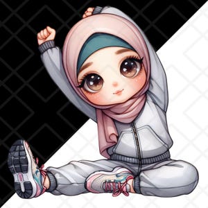 Modesty Sticker Islam Cute Hijabi Chibi Girl Clipart Gym Workout Muslim Islam Muslimah PNG ...