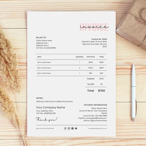 Invoice Template Editable for Small Business Editable Canva Invoice Minimalist Invoice Template Small Business Custom Order Form Printable