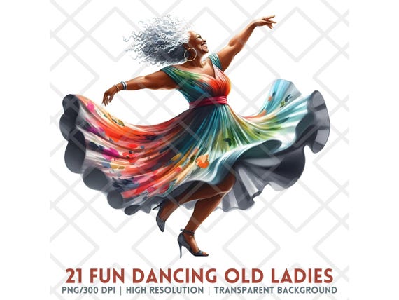 Dancing Old Lady Clipart PNG, Joyful Black Woman Grandma Digital Sticker, African  American Senior Lady, Colorful Dress Granny Clipart - Etsy