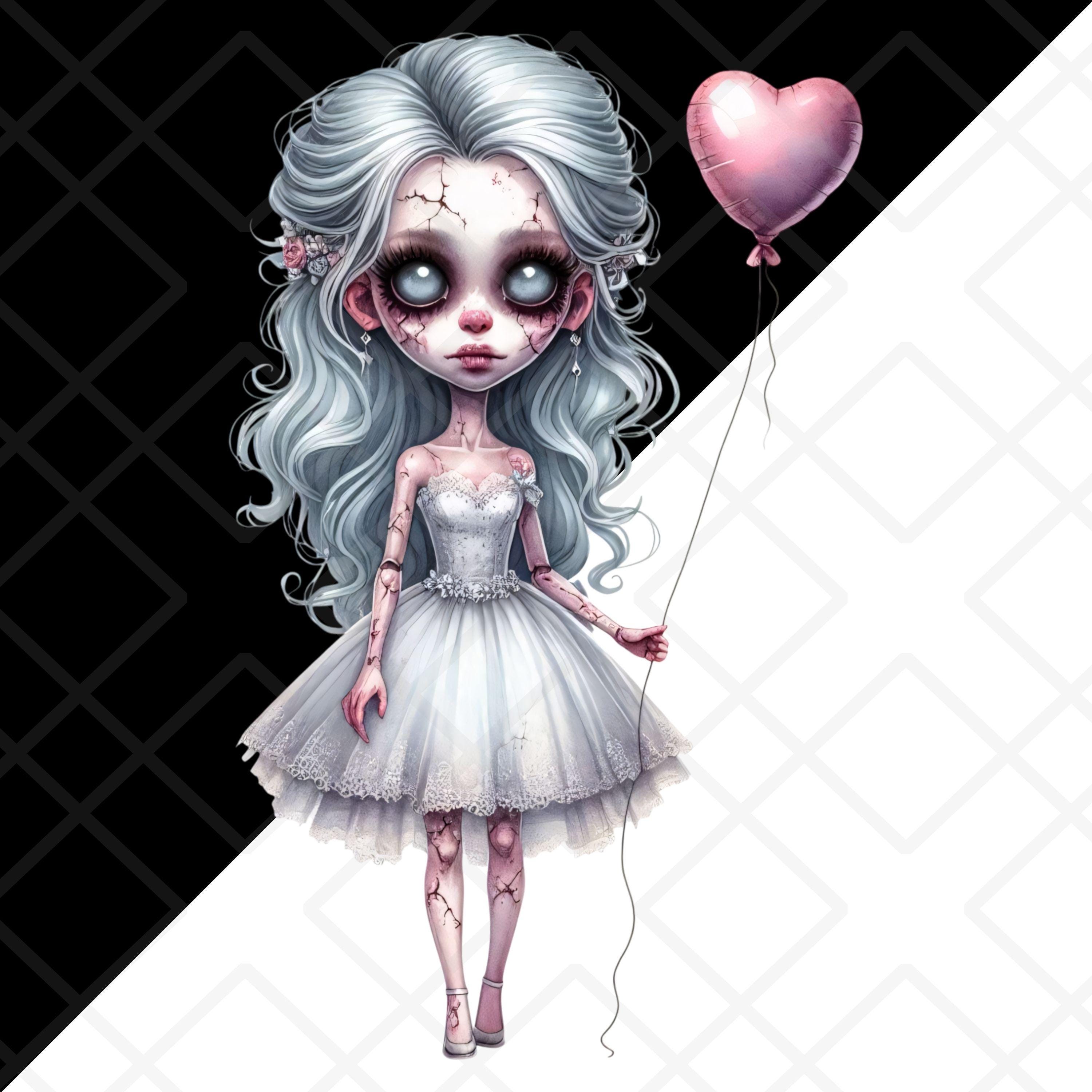 Pastel Goth Zombie Bride Clipart PNG Creepy Cute Undead Chibi Girl Pink ...