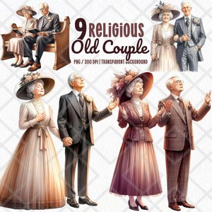 Kerk bejaarde echtpaar clipart png, christelijke grootouders, zondag aanbidding oude dames en heren, religieus geloof zondag beste clipart
