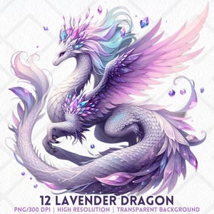 Lavender Dragon Clipart PNG Purple Fantasy Dragon Digital Download Sublimation Scrapbooking Sticker Crystals Pastel Dragon Instant Download