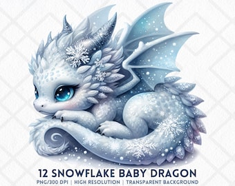 Snowflake Baby Dragon PNG Bundle 12 Cute Winter Dragons Clipart Set for Holiday Crafts Stickers Sublimation High Res PNG Digital Sticker