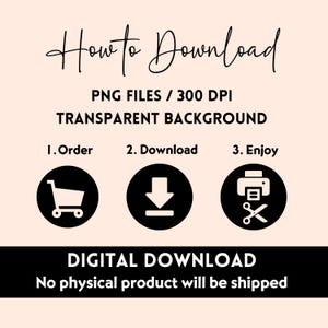 Puede incluir: Gr&aacute;fico de descarga digital con el texto "How to Download" en fuente cursiva. La imagen incluye instrucciones: Pedir, Descargar y Disfrutar, con iconos correspondientes. La parte inferior de la imagen dice "DESCARGA DIGITAL" y "No se enviar&aacute; ning&uacute;n producto f&iacute;sico."