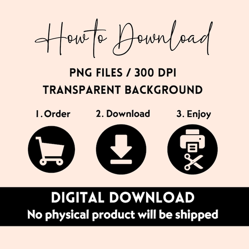 Puede incluir: Gr&aacute;fico de descarga digital con el texto "How to Download" en fuente cursiva. La imagen incluye instrucciones: Pedir, Descargar y Disfrutar, con iconos correspondientes. La parte inferior de la imagen dice "DESCARGA DIGITAL" y "No se enviar&aacute; ning&uacute;n producto f&iacute;sico."