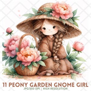 Fille de fleur Cottagecore JPG, art de panier fantaisiste de pivoine, autocollants numériques floraux de ferme vintage, esthétique pays doux rustique confortable