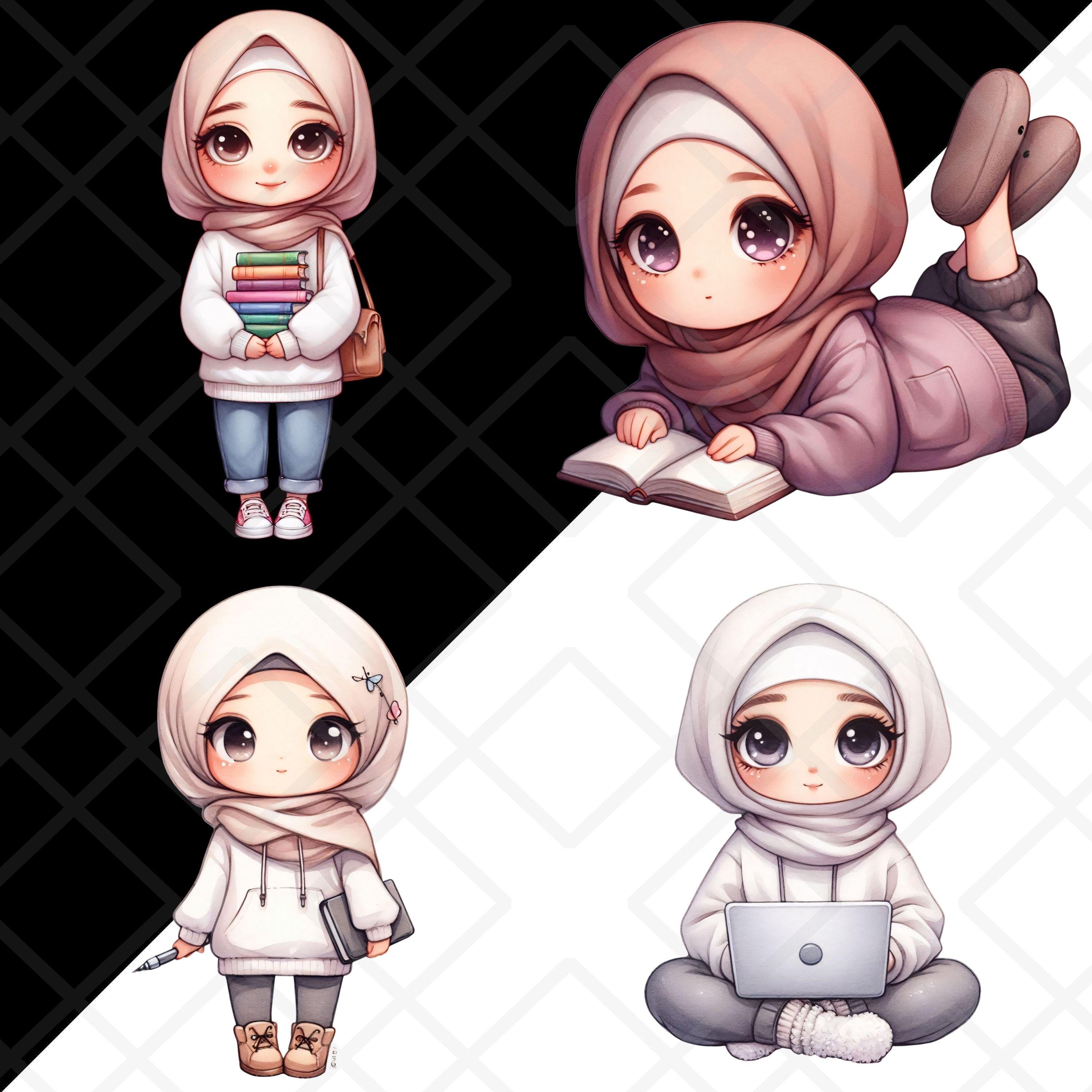 Modesty Sticker Islam Cute Hijabi Chibi Girl Clipart Study Time Muslim Islam Muslimah PNG ...