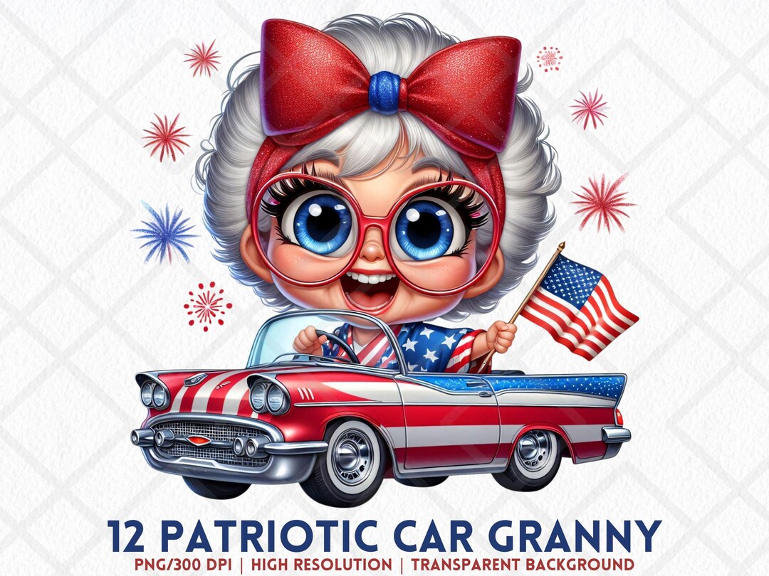 July Lady Funny Old Ladies 4th of July Clipart Patriotic Granny Watercolor Race ...