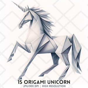 Origami licorne Clipart JPG géométrique papier cheval Clipart minimaliste fantaisie indésirable journalisation carte fabrication autocollant numérique