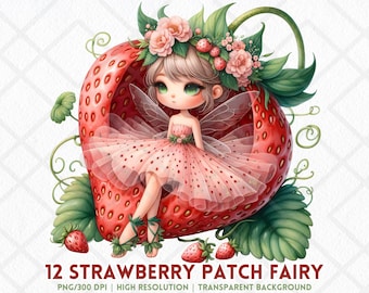 Fata delle fragole PNG, Clipart acquerello, Arte delle bacche estive (download digitale)