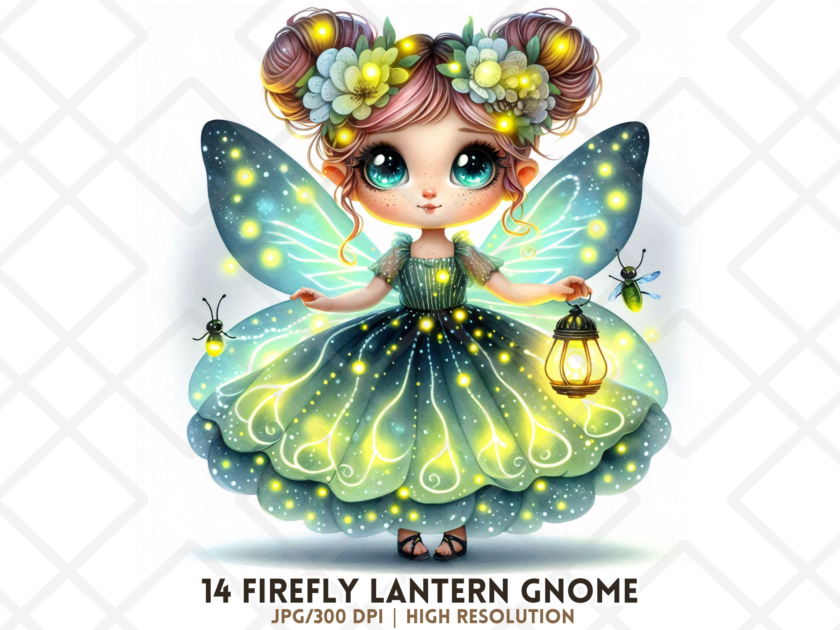 Firefly Lantern Gnome Clipart JPG Fairy Girl Wings Lantern Glowing