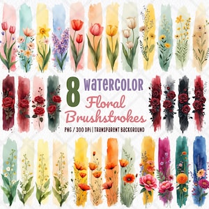 Wasserfarbe, Floral, Brushstroke, Clipart PNG, Wildblume, Maiglöckchen Rose Tulpe Mohn Frühlingsblumen, Digital Sticker