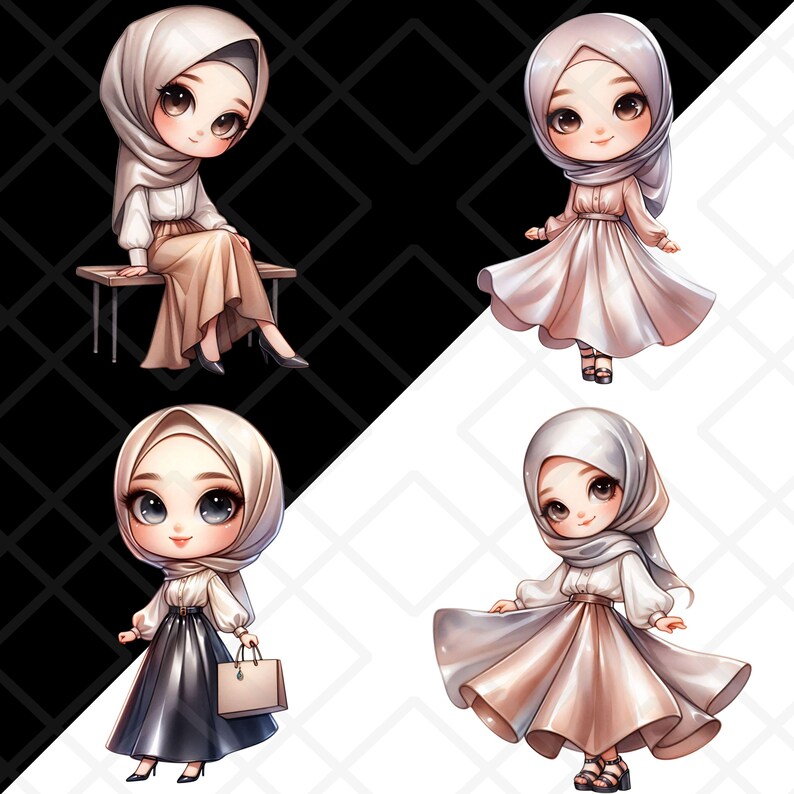 Modesty Sticker Islam Cute Hijabi Chibi Girl Clipart Modest Fashionista Muslim Islam Muslimah ...