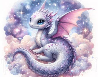 17 pastel Galaxy babydraak clipart JPG fantasie roze paarse draak sterren digitale kunst sublimatie muur wordt afgedrukt digitale sticker ongewenste tijdschriften