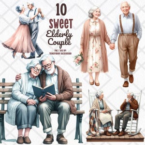 Elegantes älteres Paar Clipart PNG, Vintage Großeltern Senior Paar Digitale Kunst, süßes altes Paar, Retro Jubiläum Clipart, Sublimation