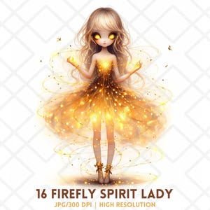 Clipart principessa fata dorata, spirito di luce incantato, ragazza fantasy luminosa JPG, fata magica stravagante, donna spirito lucciola, sublimazione
