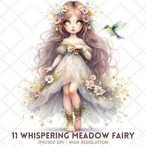 Skurrile Blumen Fee Clipart, verzauberte Wald Pixie JPG, ätherische Waldfee, Fantasy Schmetterling Flügel, flüsternde Wiesen Fee