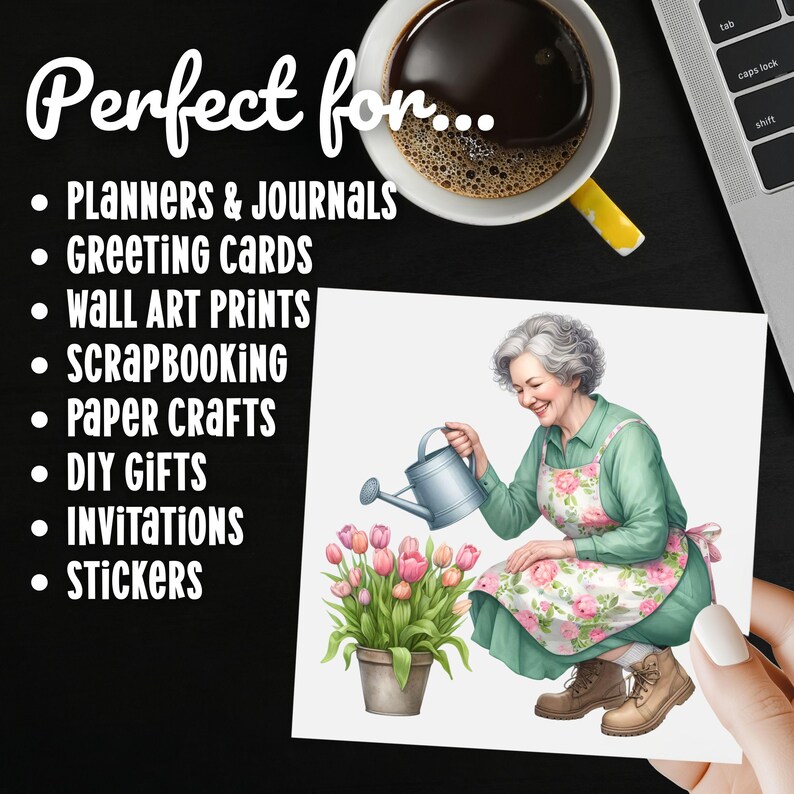 Gardening Old Lady Clipart PNG Cute Grandma Cottagecore Granny Floral ...