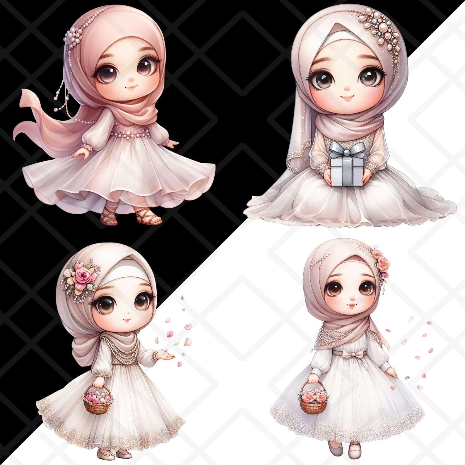 Modesty Sticker Islam Cute Hijabi Chibi Girl Clipart Wedding Guest Muslim Islam Muslimah PNG ...