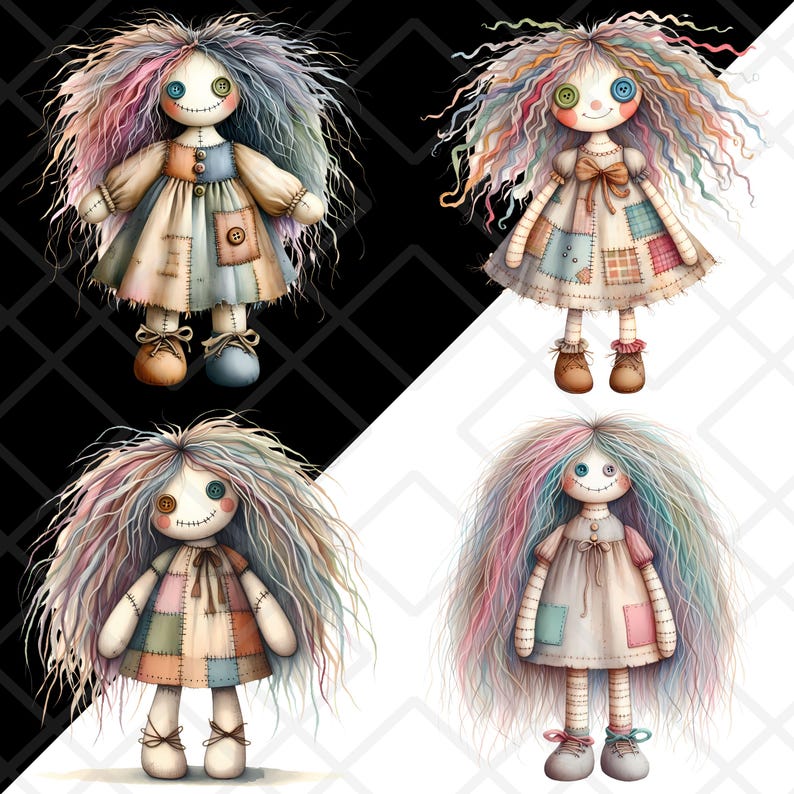 Patchwork Ragdoll Vintage Patchwork Rag Doll Clipart, Cute Shabby Chic Plush Toy ...