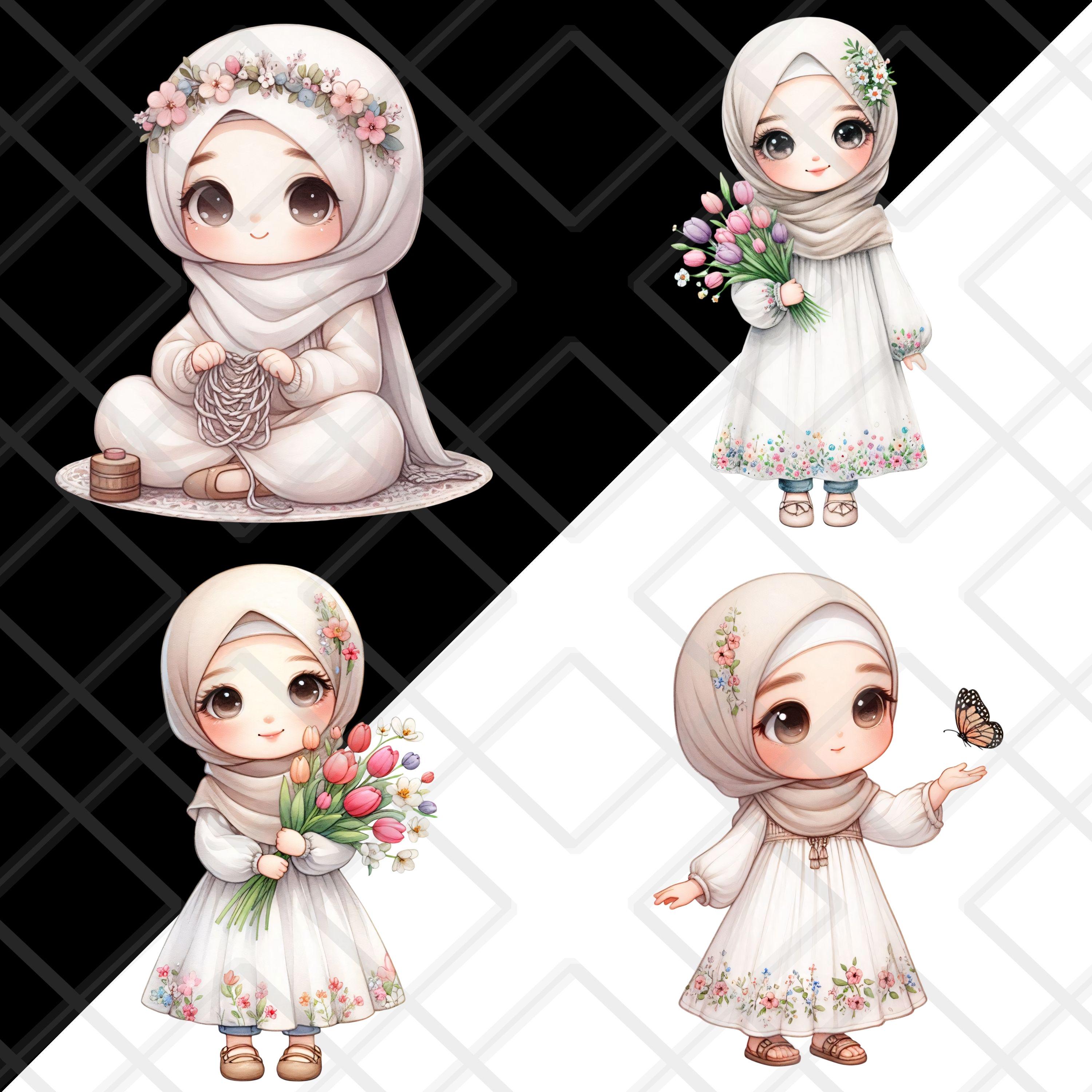 Modesty Sticker Islam Cute Hijabi Chibi Girl Clipart Spring Floral Muslim Islam Muslimah PNG ...