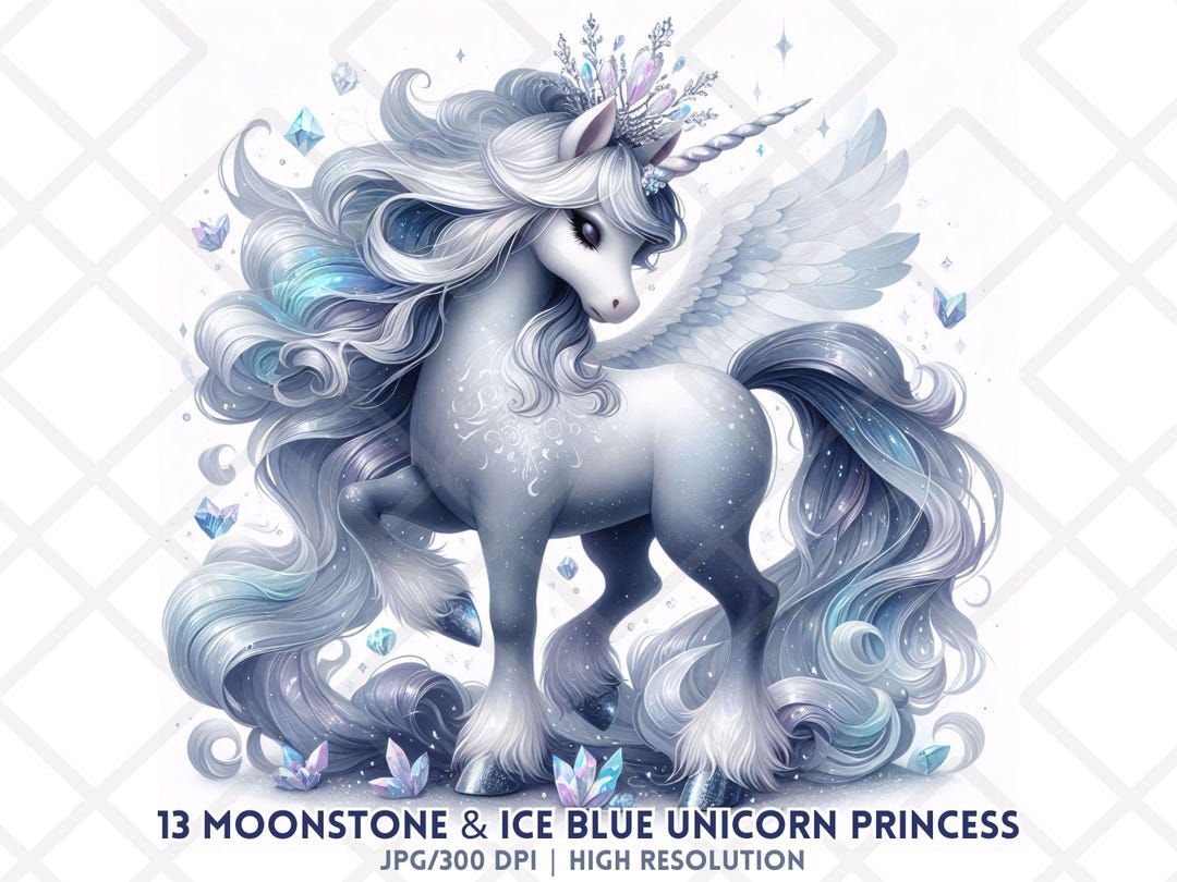 アイスブルーのユニコーンのクリップアート JPG ムーンストーンの