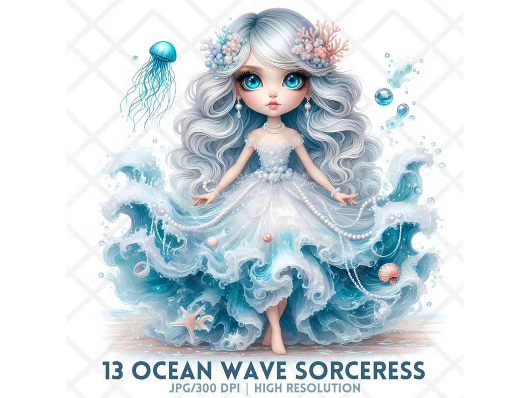 Ocean Goddess Fantasy Clipart, Ethereal Sea Princess JPG, Whimsical ...