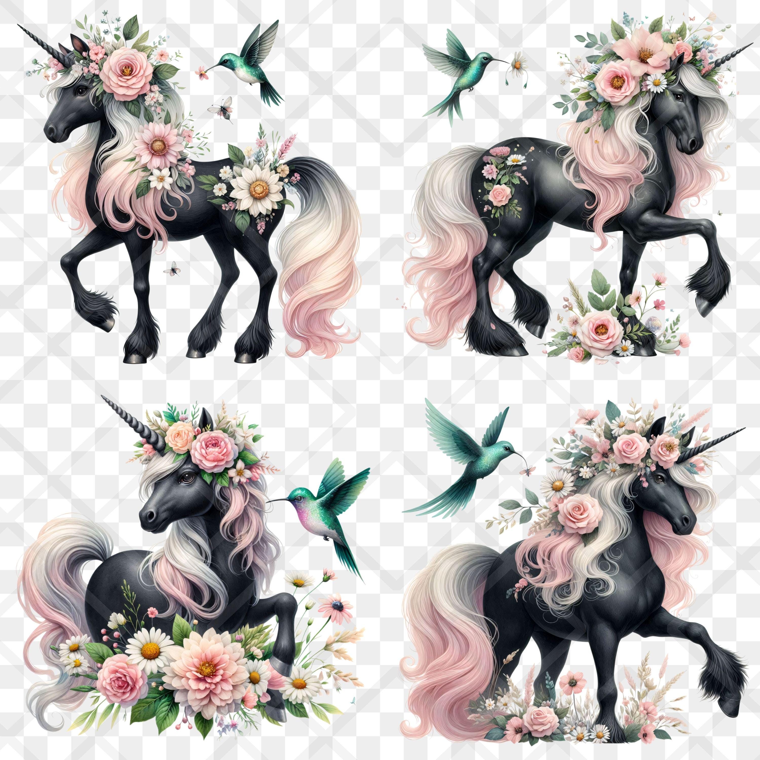 Floral Unicorn Clipart PNG Black Unicorn With Flower Crown and