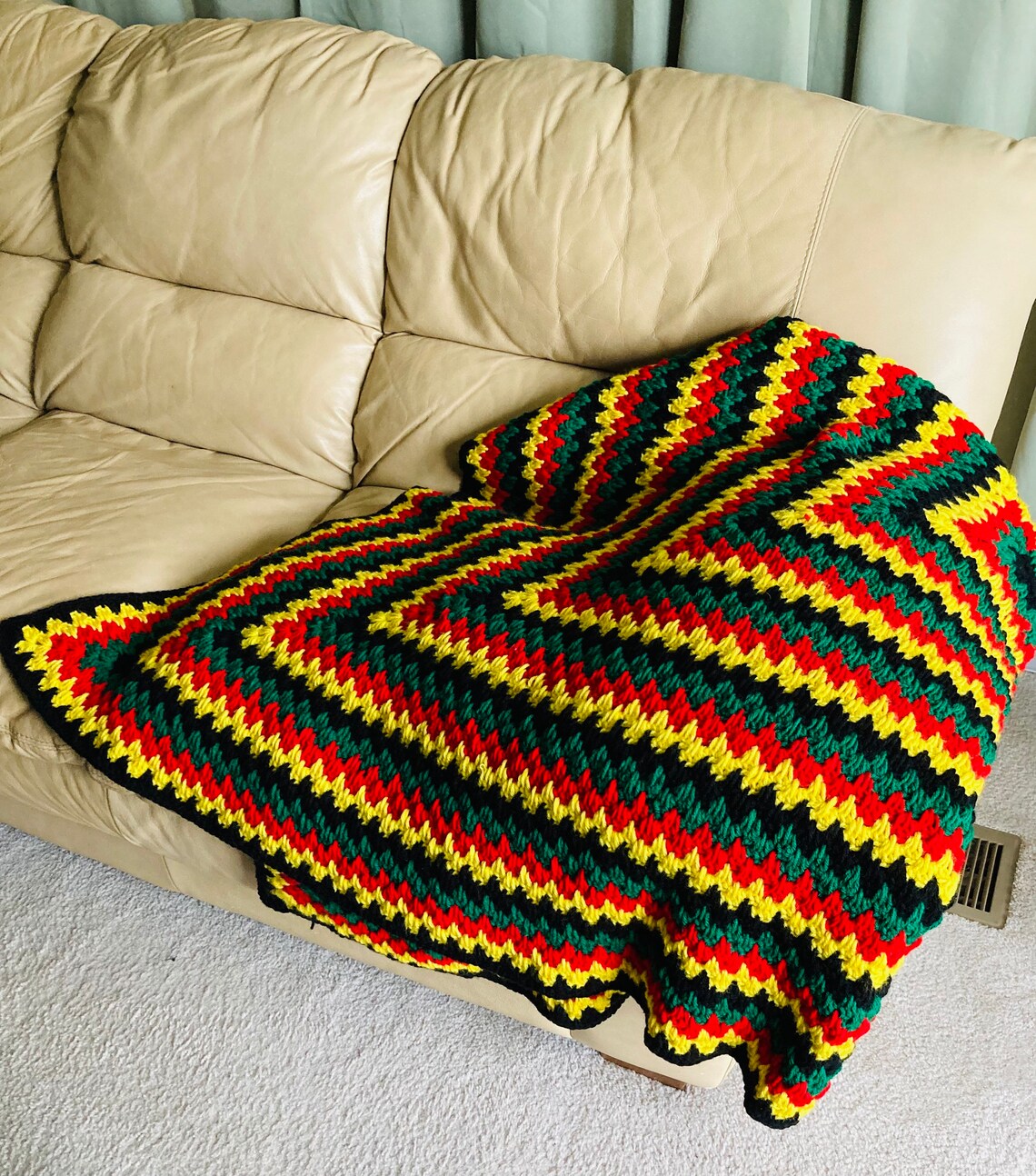 Rasta Colors Handmade Crochet Blanket Etsy