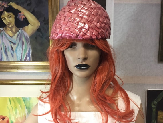 Vintage hat raffia hat plaited hat 1950s 1960s hat
