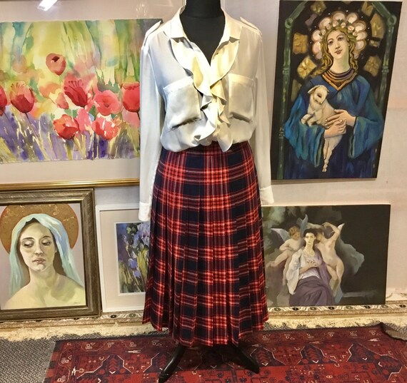 Tartan kilt pleated skirt red tartan kilt size 14