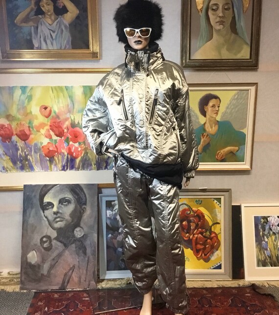 SkI Suit Vintage Ski Suit 1980s Ski Suit Silver Re