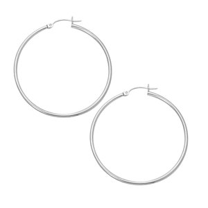2mm Thick 10K White Gold Hoop Earrings, 15mm 25mm 30mm 40mm 50mm, Classic Hoop Earrings, Womens White Gold Hoop, 2mm Hoops