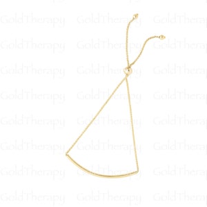 14K Gold Curved Bar Friendship Bracelet – Adjustable 9.25&quot; Yellow Gold Bolo Bracelet, Real Gold Jewelry, Dainty Everyday Bracelet