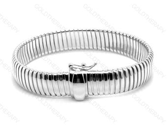 Chunky Sterling Silver Tubogas Bracelet: Rhodium Plated, Italian Design