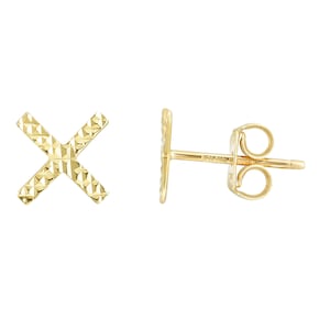 14K Yellow Gold Small Diamond Cut X Stud Earrings – Tiny Gold Earrings, Dainty Cross Studs, Minimalist Gold Jewelry, Hypoallergenic Gift
