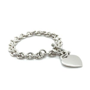 Sterling Silver Heart Toggle Chain Bracelet, Real Solid Silver Jewelry, 7.25&quot; 8&quot;, 6mm 8mm Thick, Gift For Her, Chunky 925 Silver Bracelet