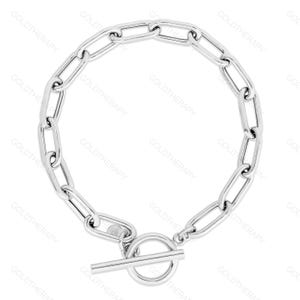 Sterling Silver Paperclip Toggle Chain Bracelet, Real Solid Silver Jewelry, 7.5&quot;, Gift For Her, Chunky 925 Silver Bracelet, Rhodium Plated