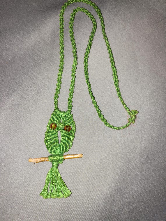 Hand made macrame owl necklace - image 1