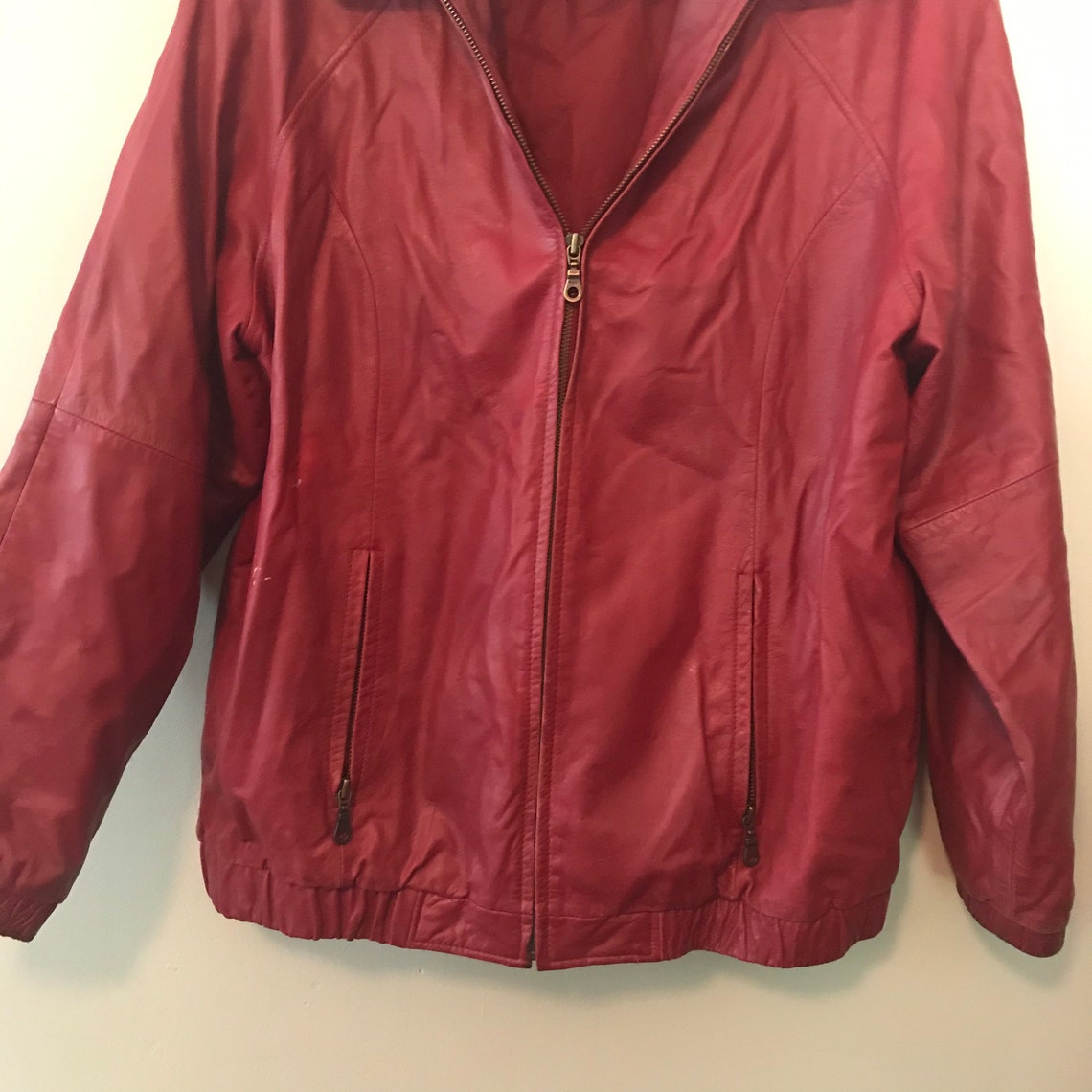 Preston & York Vintage Red Leather Jacket Full Zip ZIP - Etsy