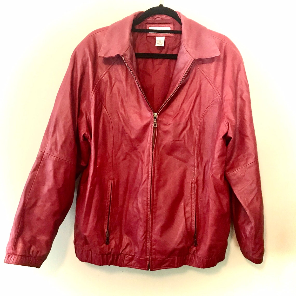 Preston & York Vintage Red Leather Jacket Full Zip ZIP - Etsy