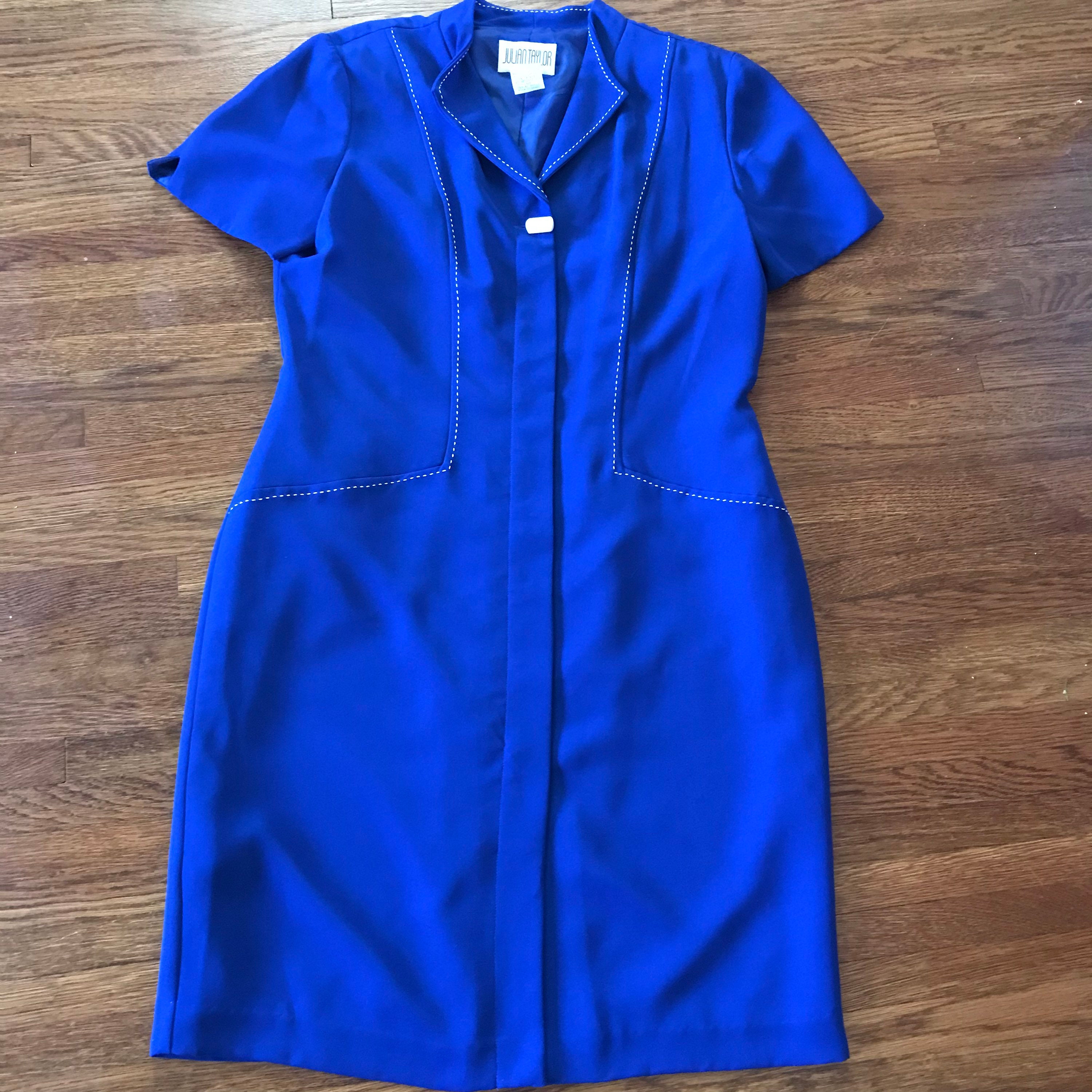 Vintage Julian Taylor Royal Blue Shift Dress White Stitching | Etsy