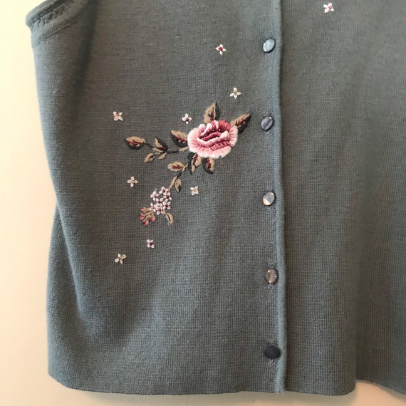 Vintage Sage Green Pink Floral Cardigan Sweater V… - image 4